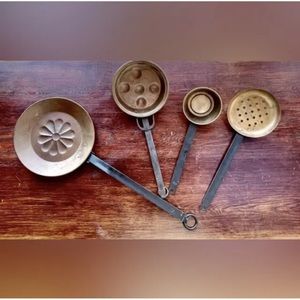 Farmhouse Vintage copper (set of 4) ladle, Strainer, Skimmer w/ metal Handles